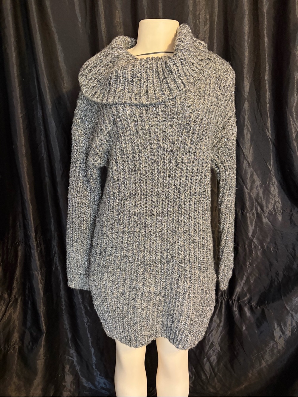 Ruff Hewn Chunky Gray Cowl Neck Sweater Dress
